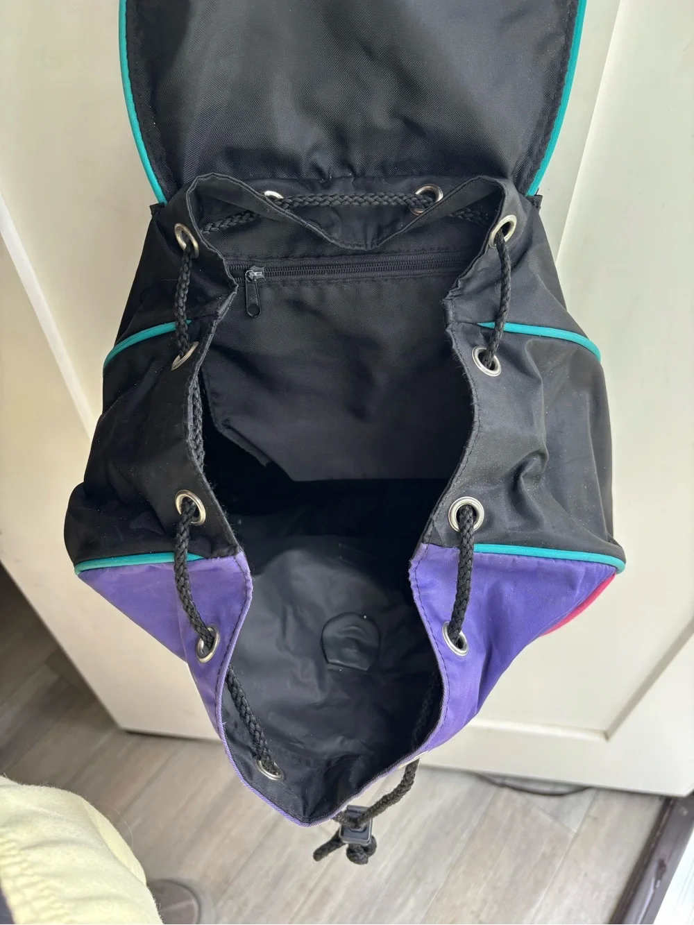 American Girl Black Backpack with Purple and Teal Accents